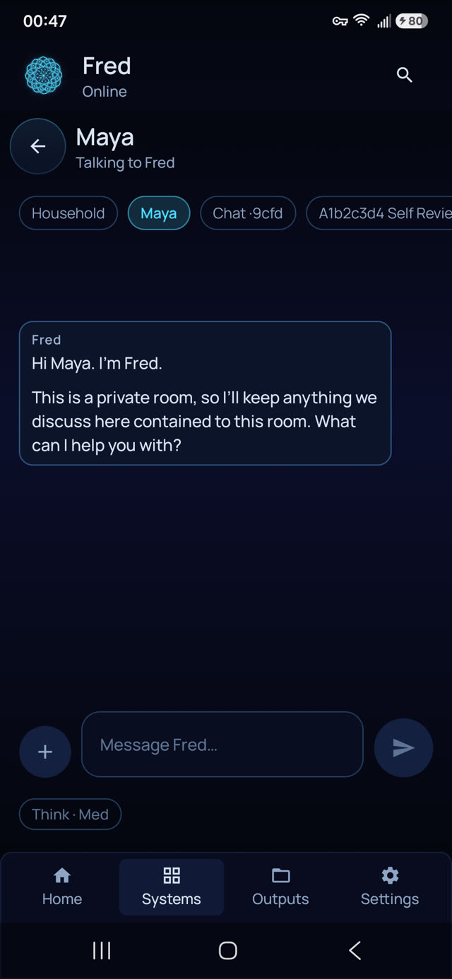 Actual Fred Family app: Just between you.