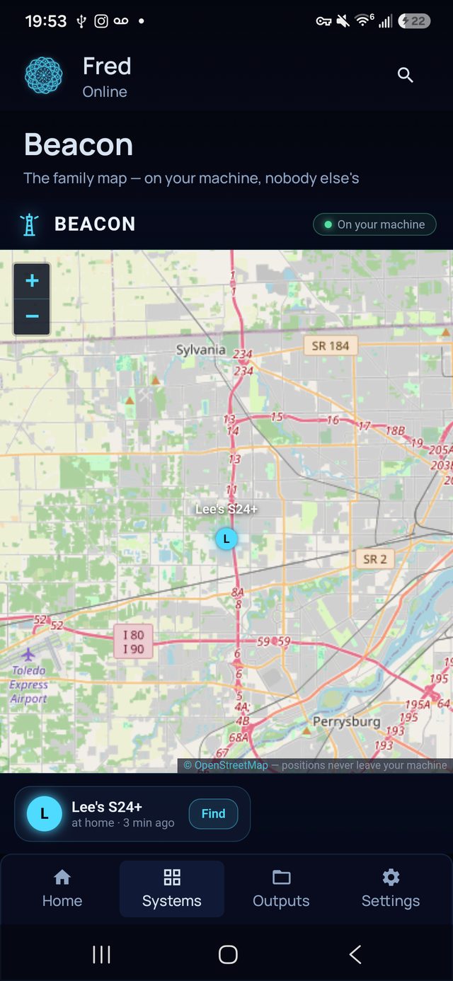 Actual Fred Family app: The family map.